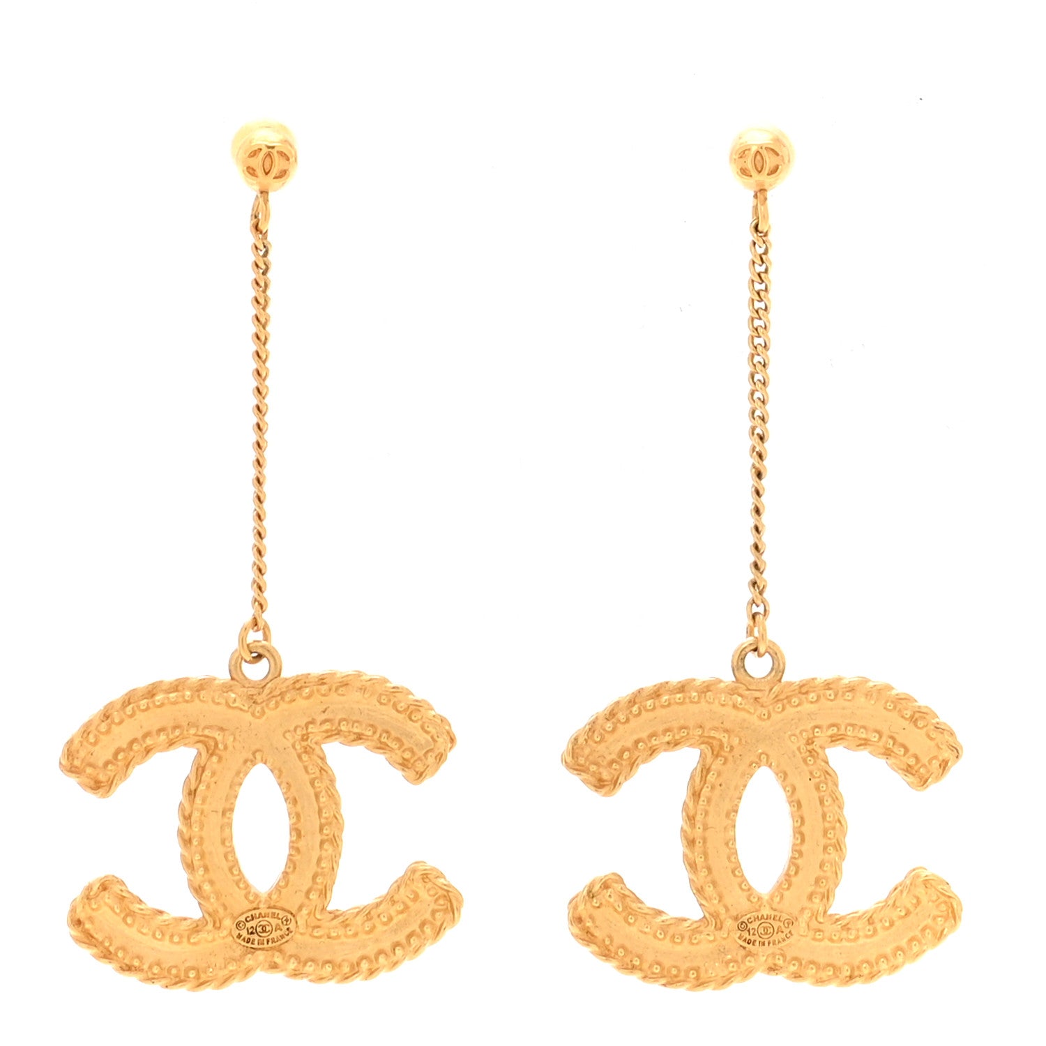 Chanel CC Drop Earrings Matte Gold 1 of 5