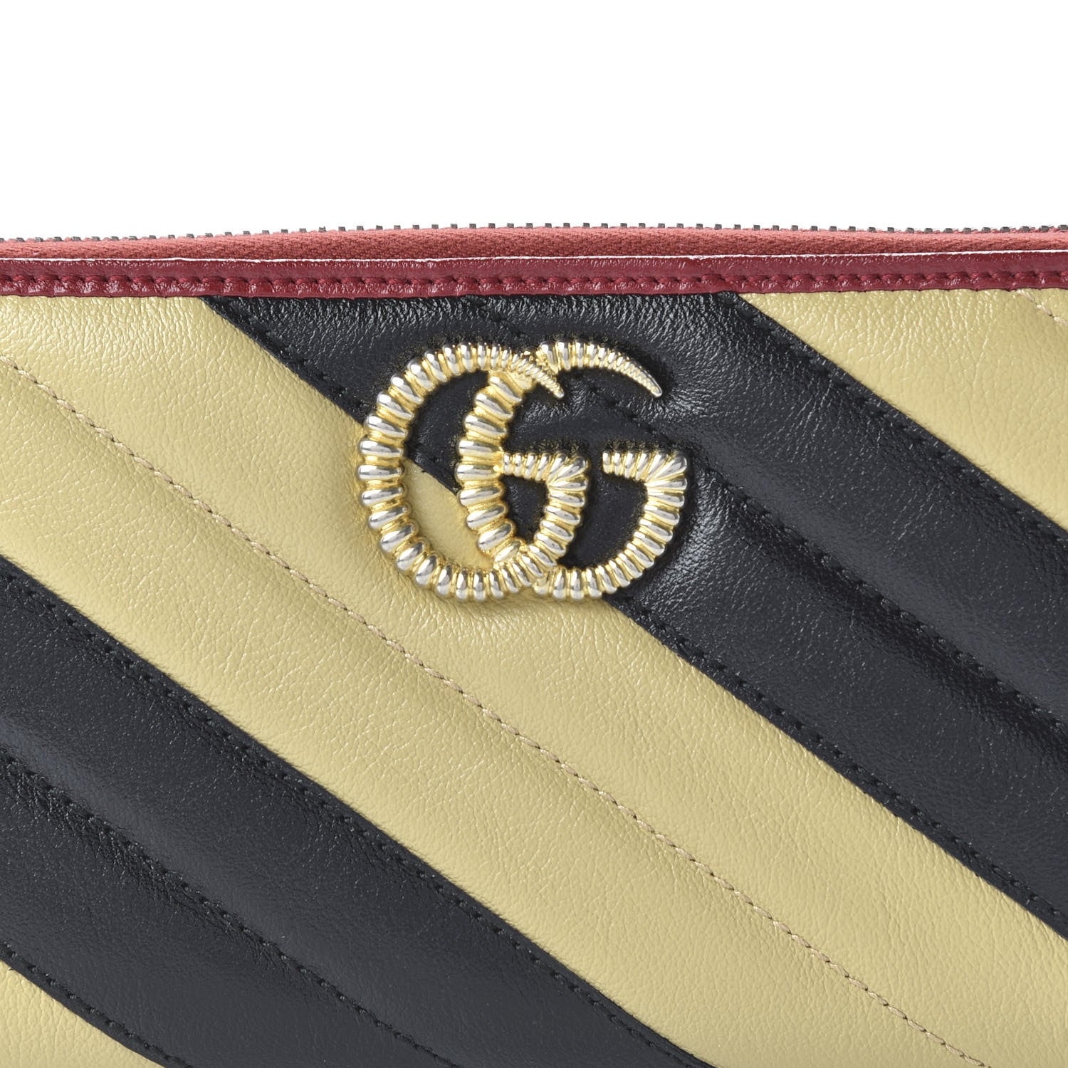 Gucci Azalea Calfskin Matelasse Diagonal Patchwork Torchon GG Marmont Zip Around Wallet Black Beige Romantic Cerise 9 of 10
