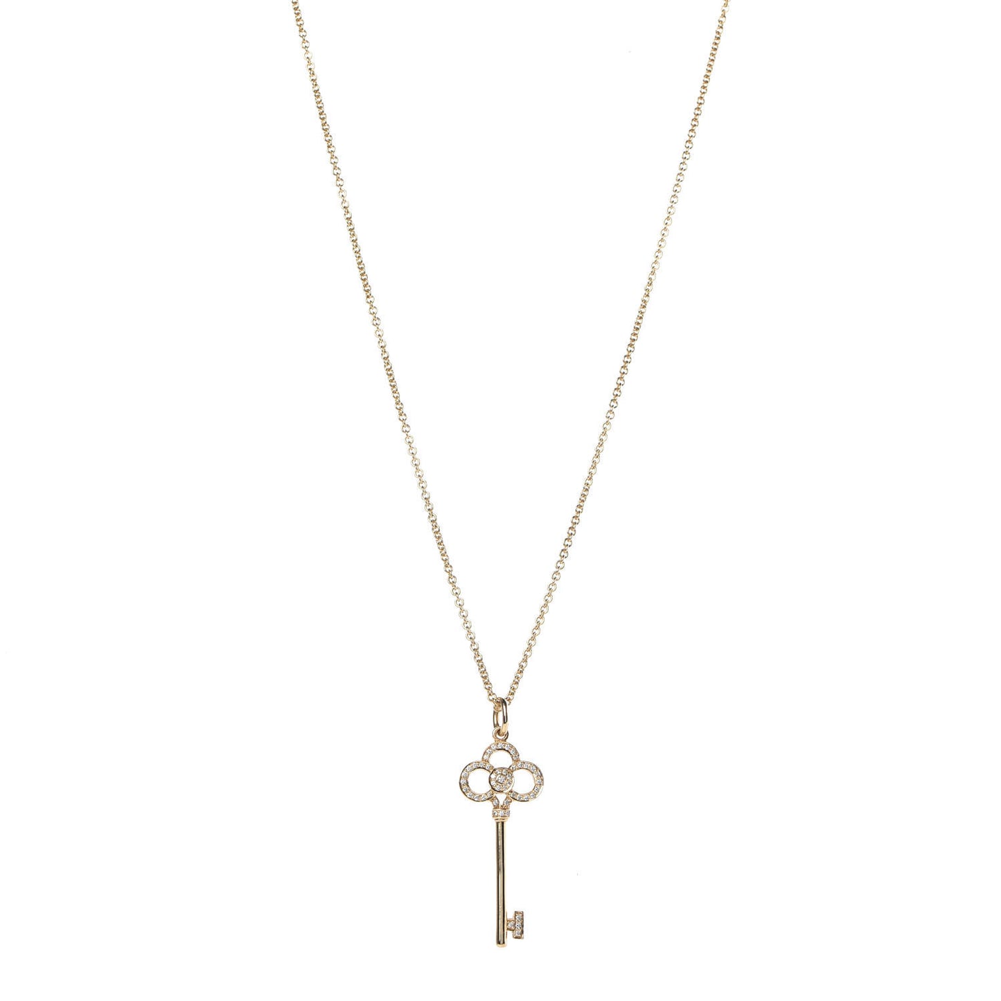 18K Yellow Gold Diamond Crown Key Pendant Necklace