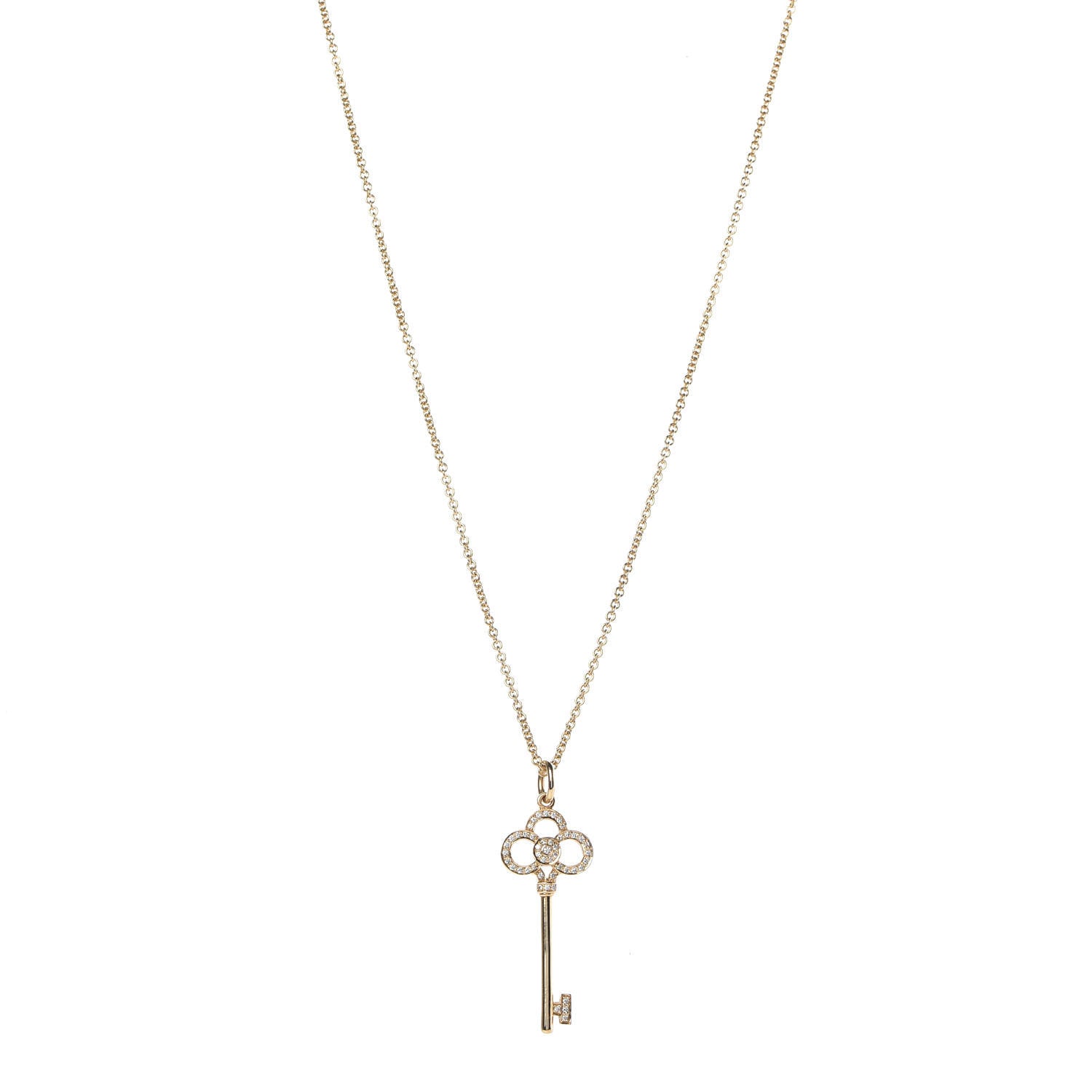 Tiffany 18K Yellow Gold Diamond Crown Key Pendant Necklace 1 of 9
