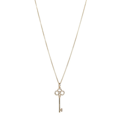 Tiffany 18K Yellow Gold Diamond Crown Key Pendant Necklace 1 of 9