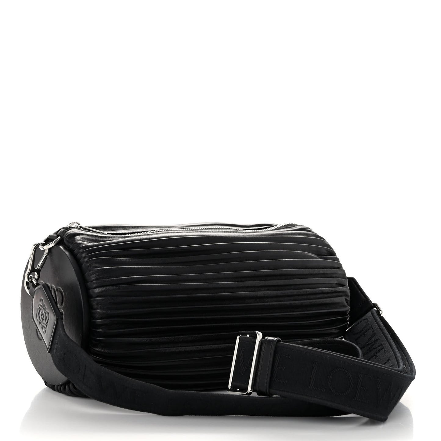 Lambskin Pleated Bracelet Large Pouch shoulder Bag Black