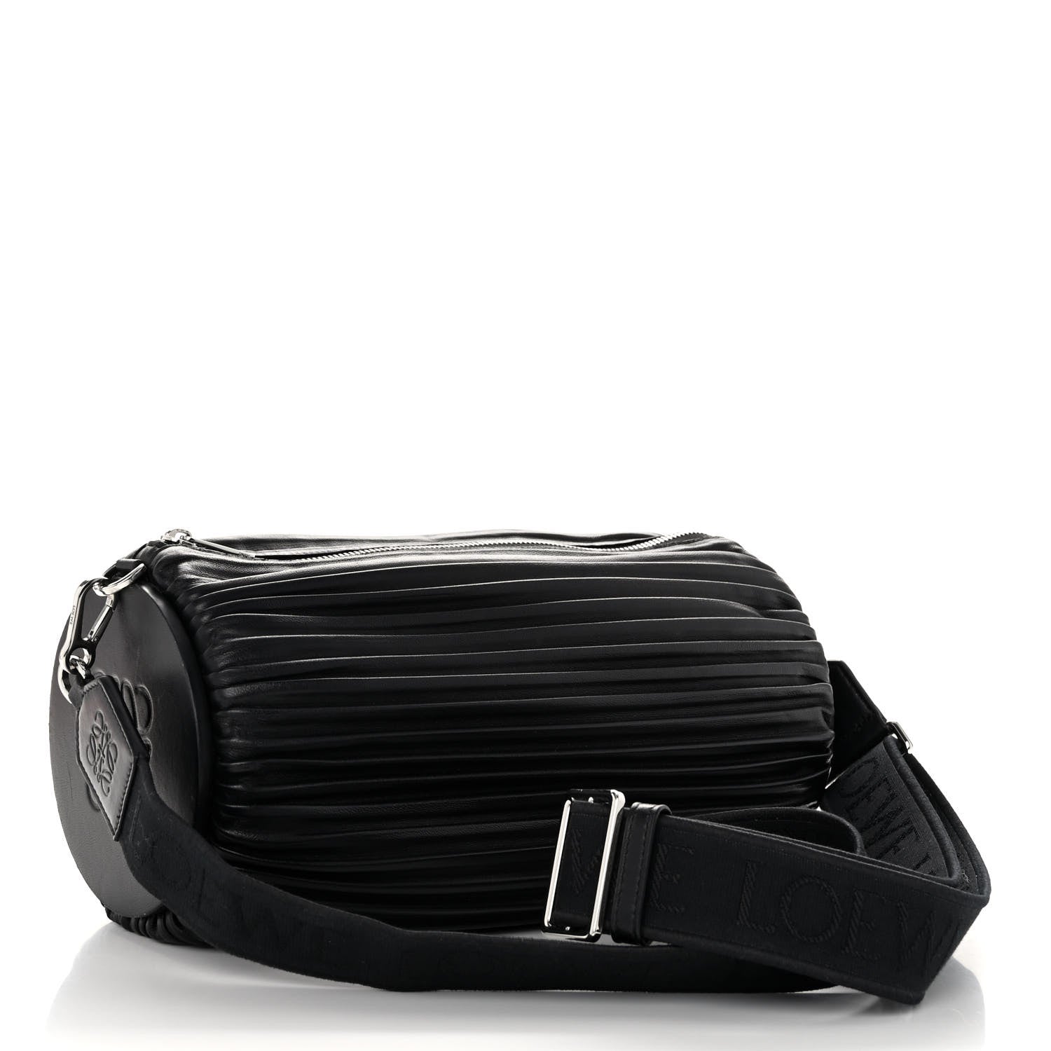 Loewe Lambskin Pleated Bracelet Large Pouch shoulder Bag Black 3 of 12