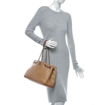 Chanel Metallic Grained Calfskin Woven Chain Medium Shopping Tote Beige 2 of 7