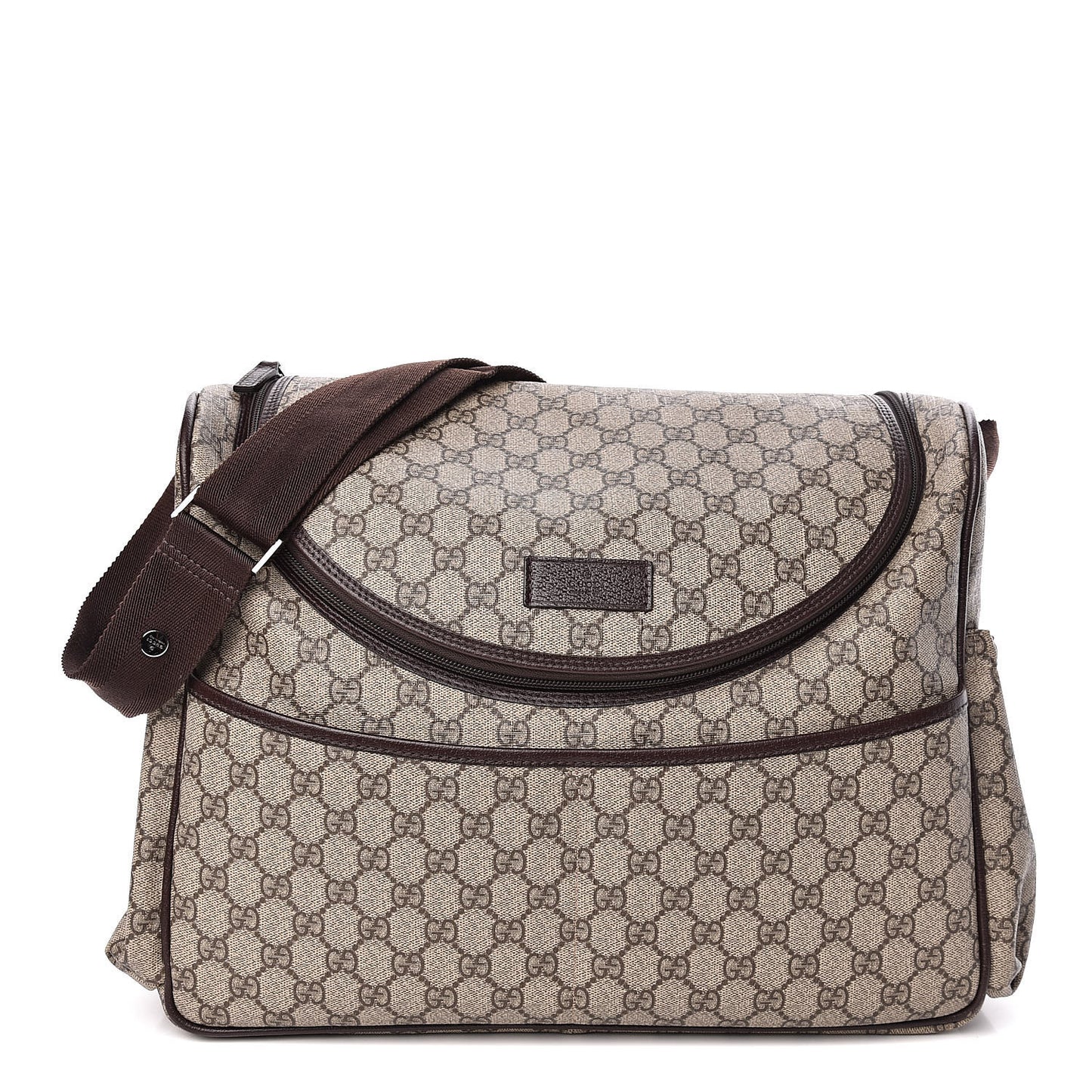 GG Supreme Monogram Selleria Calfskin Large Diaper Bag Beige Ebony Cocoa Dark Chocolate