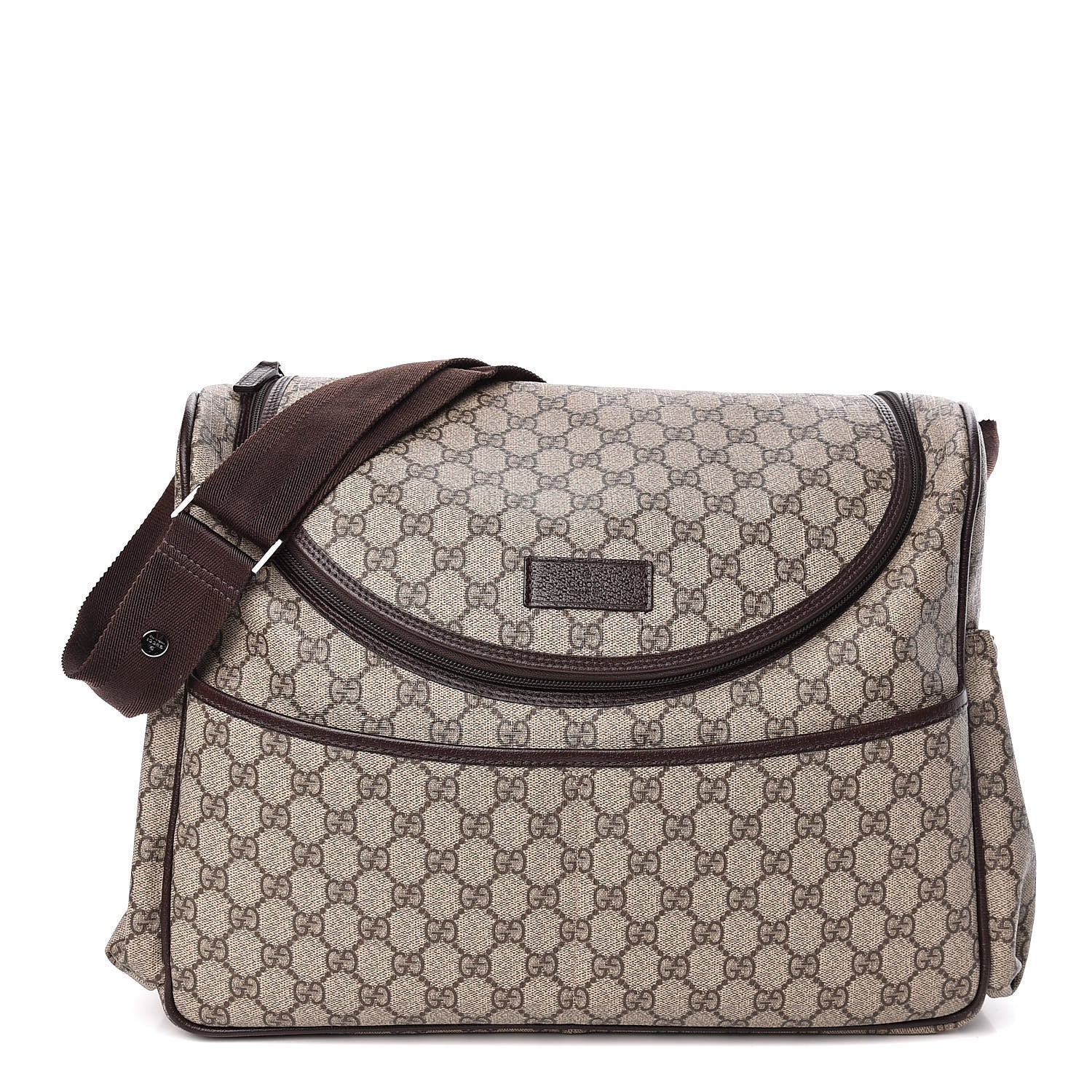 Gucci GG Supreme Monogram Selleria Calfskin Large Diaper Bag Beige Ebony Cocoa Dark Chocolate 1 of 13