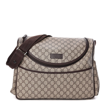 Gucci GG Supreme Monogram Selleria Calfskin Large Diaper Bag Beige Ebony Cocoa Dark Chocolate 1 of 13
