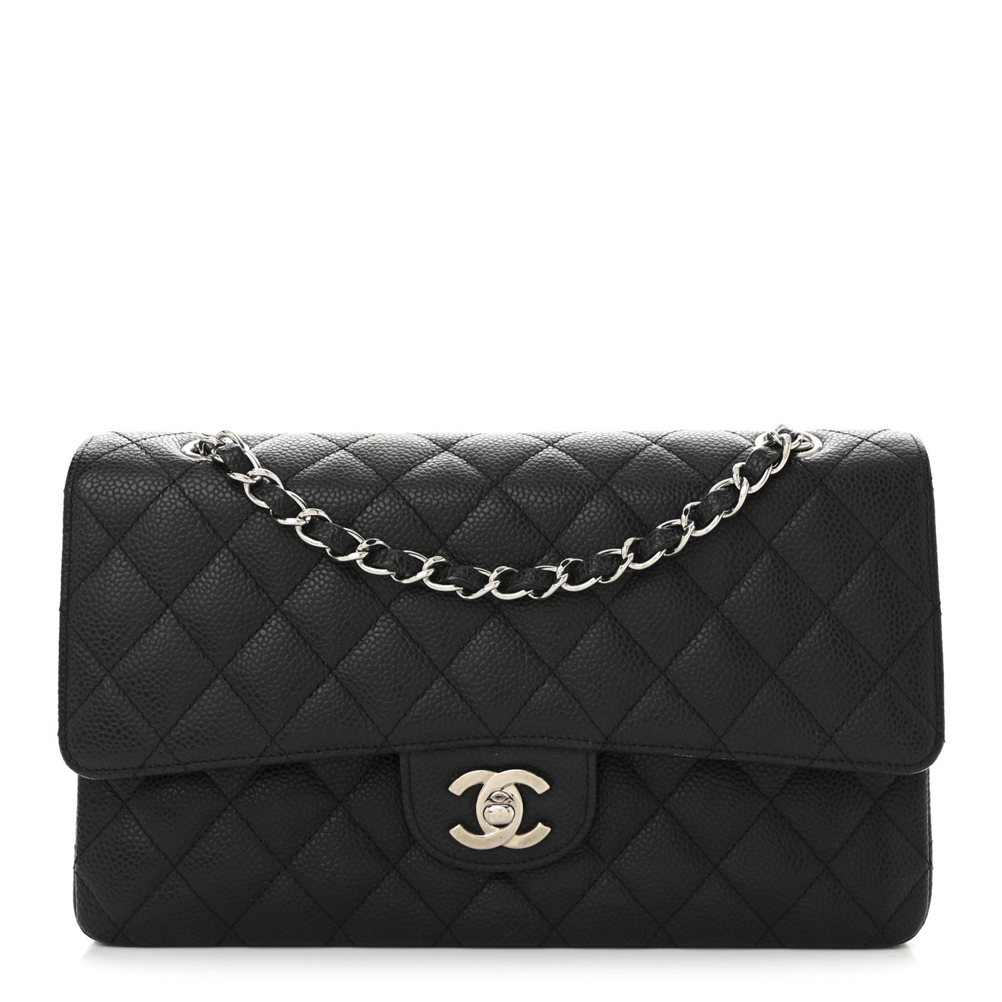 Caviar Quilted Medium Double Flap Black