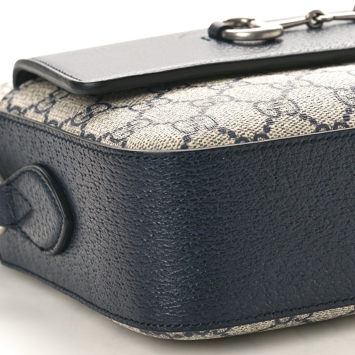 Gucci GG Supreme Monogram Textured Dollar Calfskin Small Horsebit 1955 Shoulder Bag Beige Blue 9 of 10