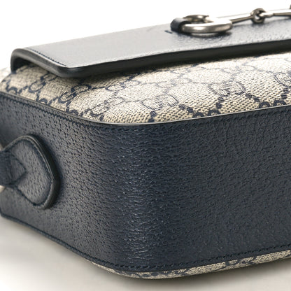 Gucci GG Supreme Monogram Textured Dollar Calfskin Small Horsebit 1955 Shoulder Bag Beige Blue 9 of 10