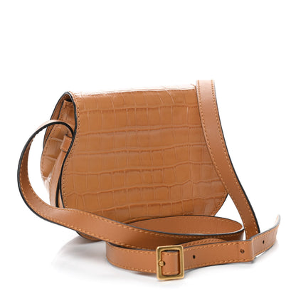 Chloe Calfskin Crocodile Embossed Mini Marcie Round Crossbody Bag Autumnal Brown 2 of 5