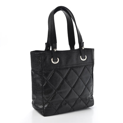 Chanel Coated Canvas Quilted Small Paris Biarritz Tote Black 2 of 10