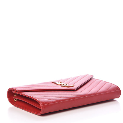 Saint Laurent Grain De Poudre Matelasse Chevron Monogram Chain Wallet Red 4 of 12