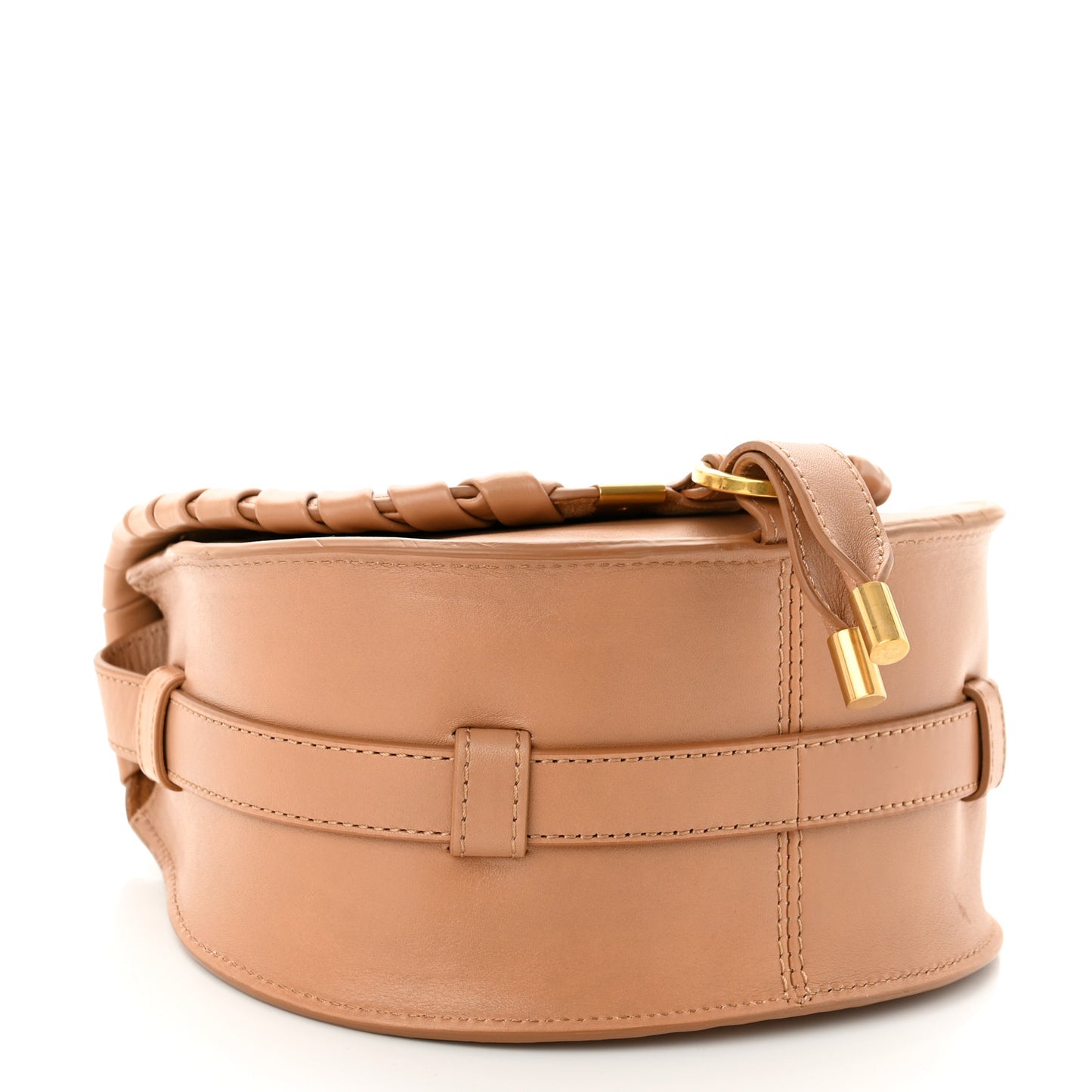 Calfskin Whipstitch Mini Marcie Round Crossbody Bag Light Tan