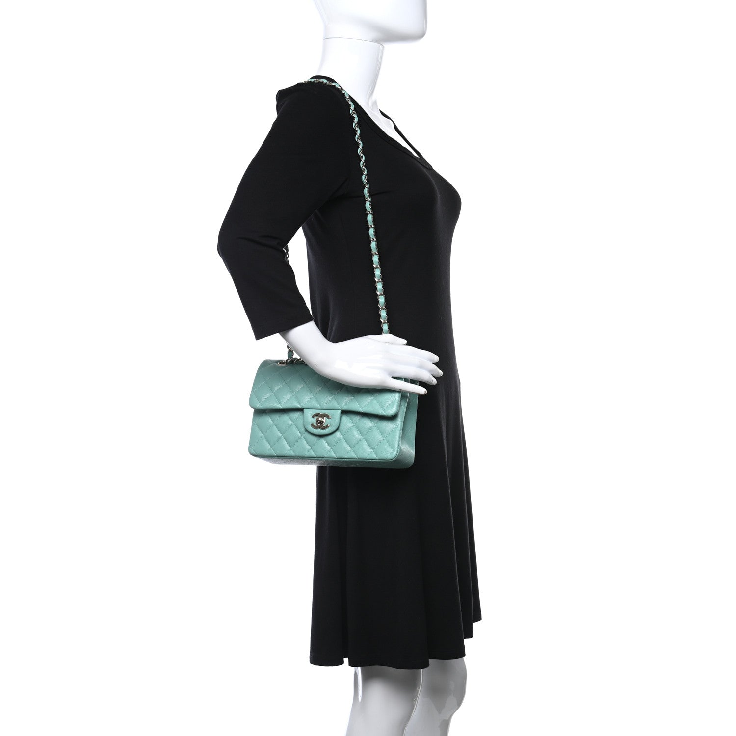 Chanel Caviar Quilted Small Double Flap Light Green 3 of 9