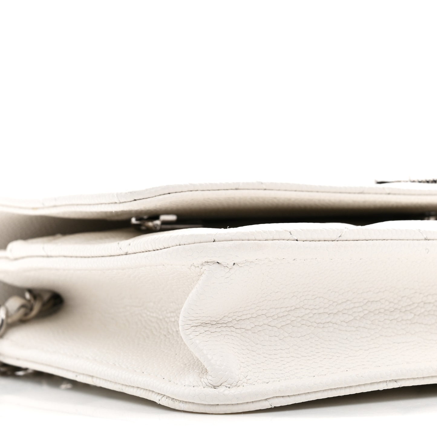 Caviar Quilted Ribbed Metal Wallet on Chain WOC White