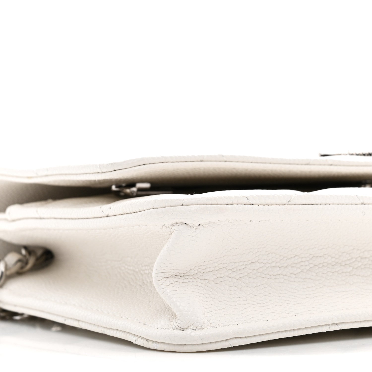 Chanel Caviar Quilted Ribbed Metal Wallet on Chain WOC White 10 of 12