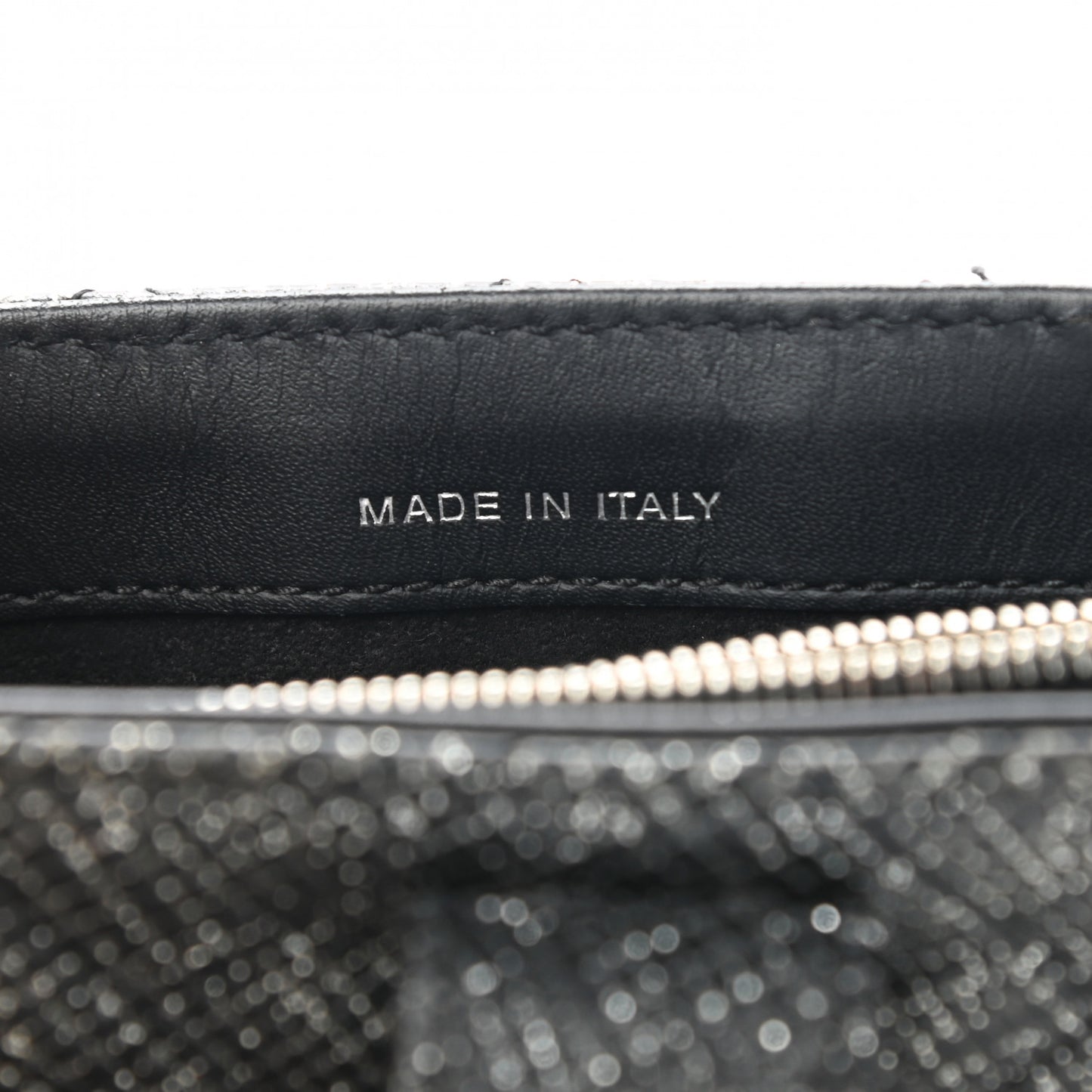 Glitter Calfskin Quilted Mini Phone Holder Clutch Black