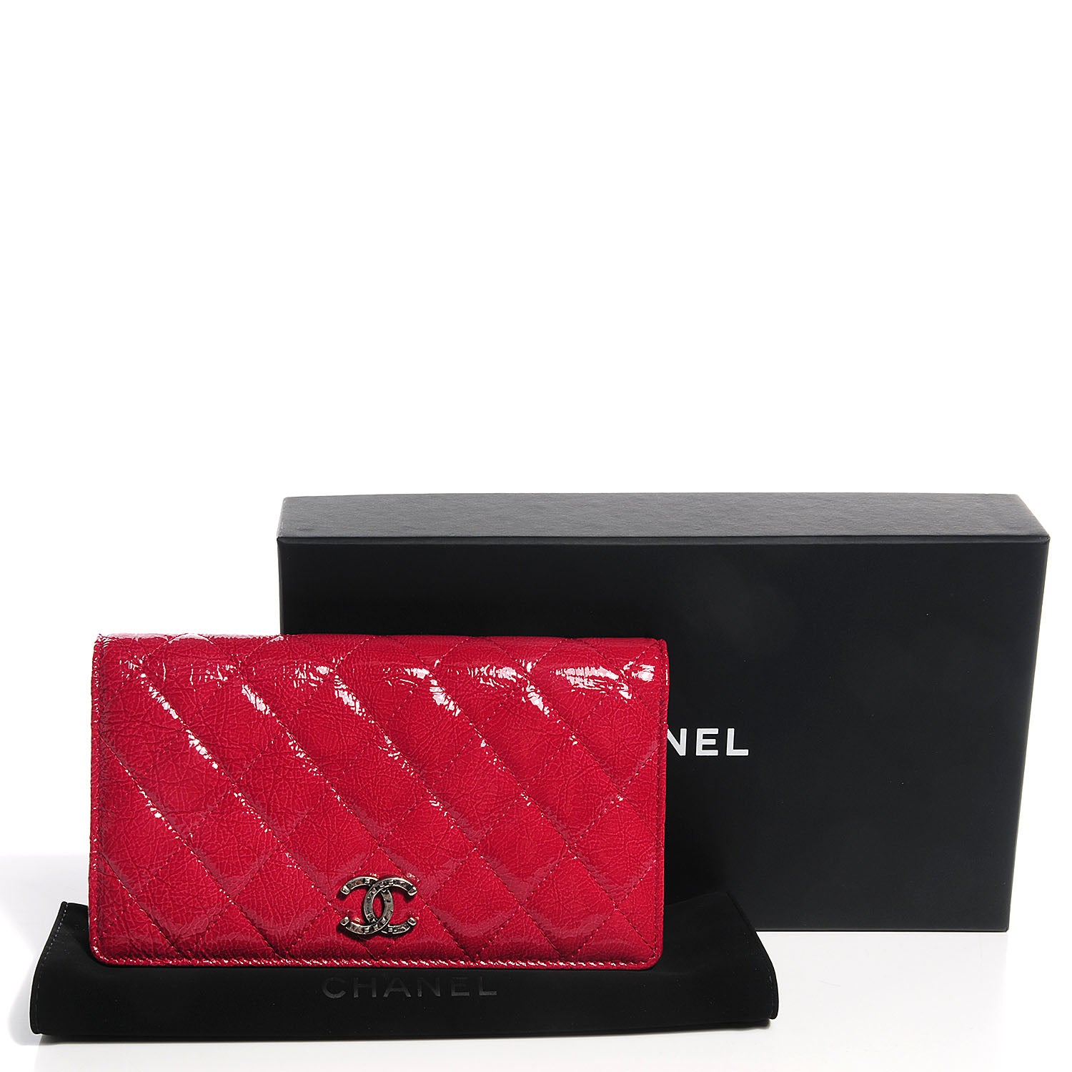 Chanel Distressed Patent Yen Wallet Dark Pink 5 of 16