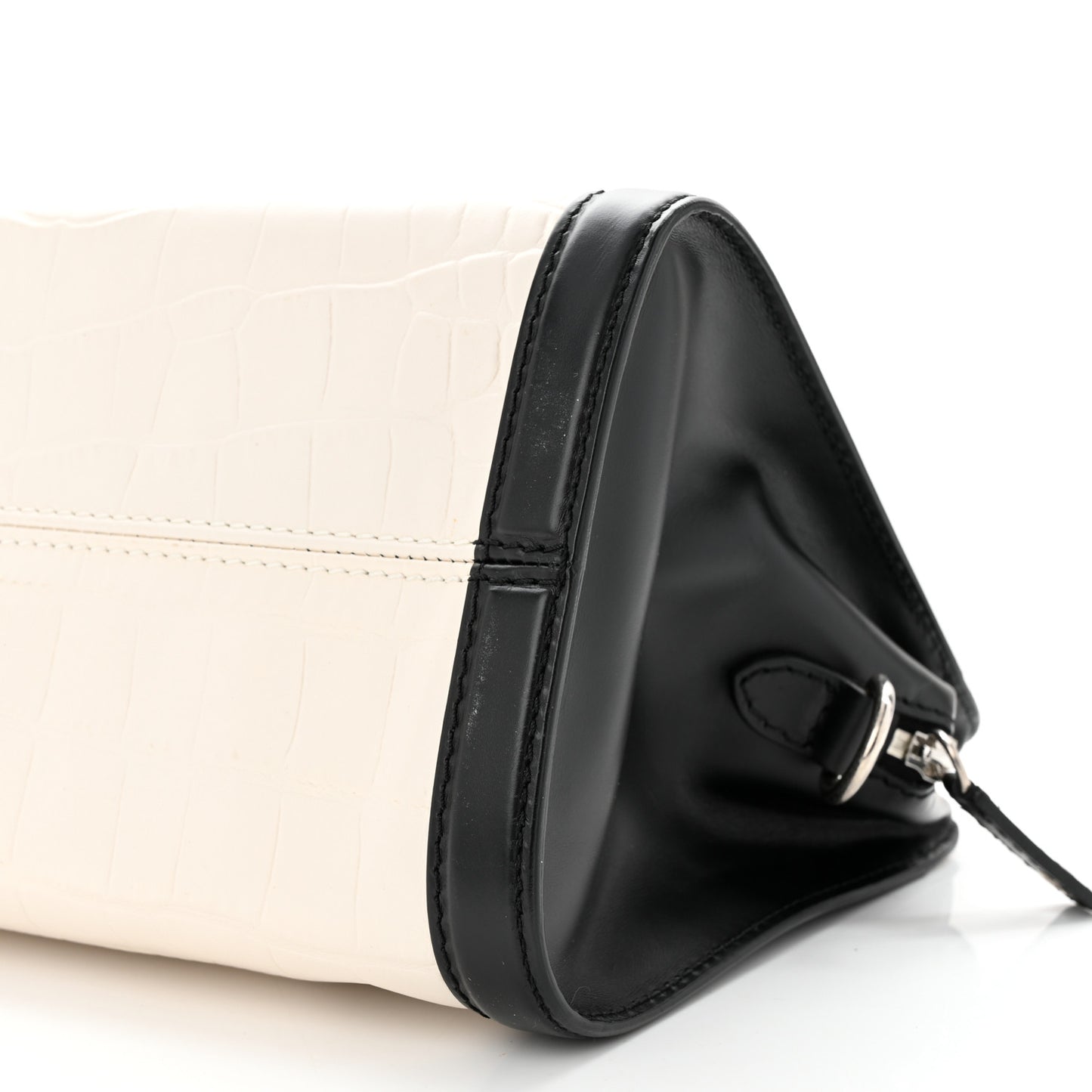 Calfskin Crocodile Embossed Small Skull Padlock Zip Around Tote White Black