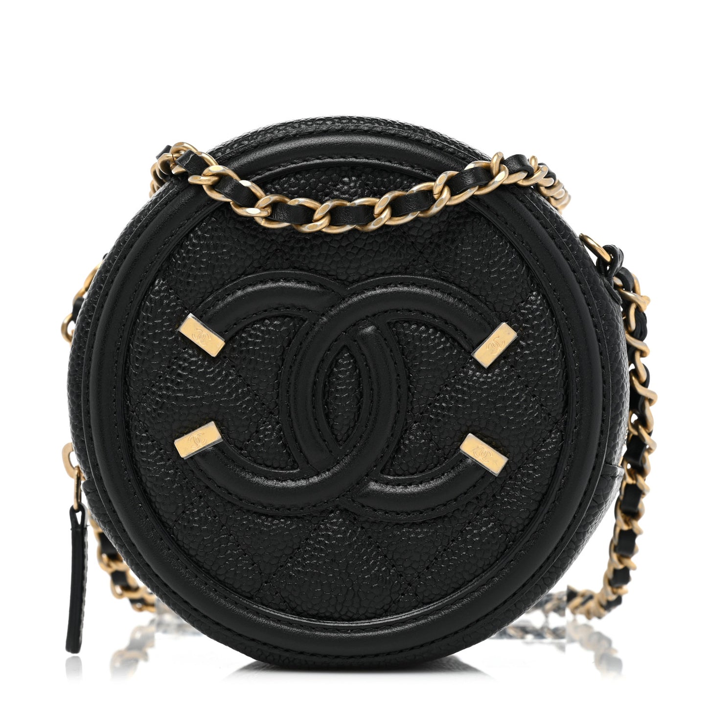 Caviar Quilted Round Filigree Crossbody Black