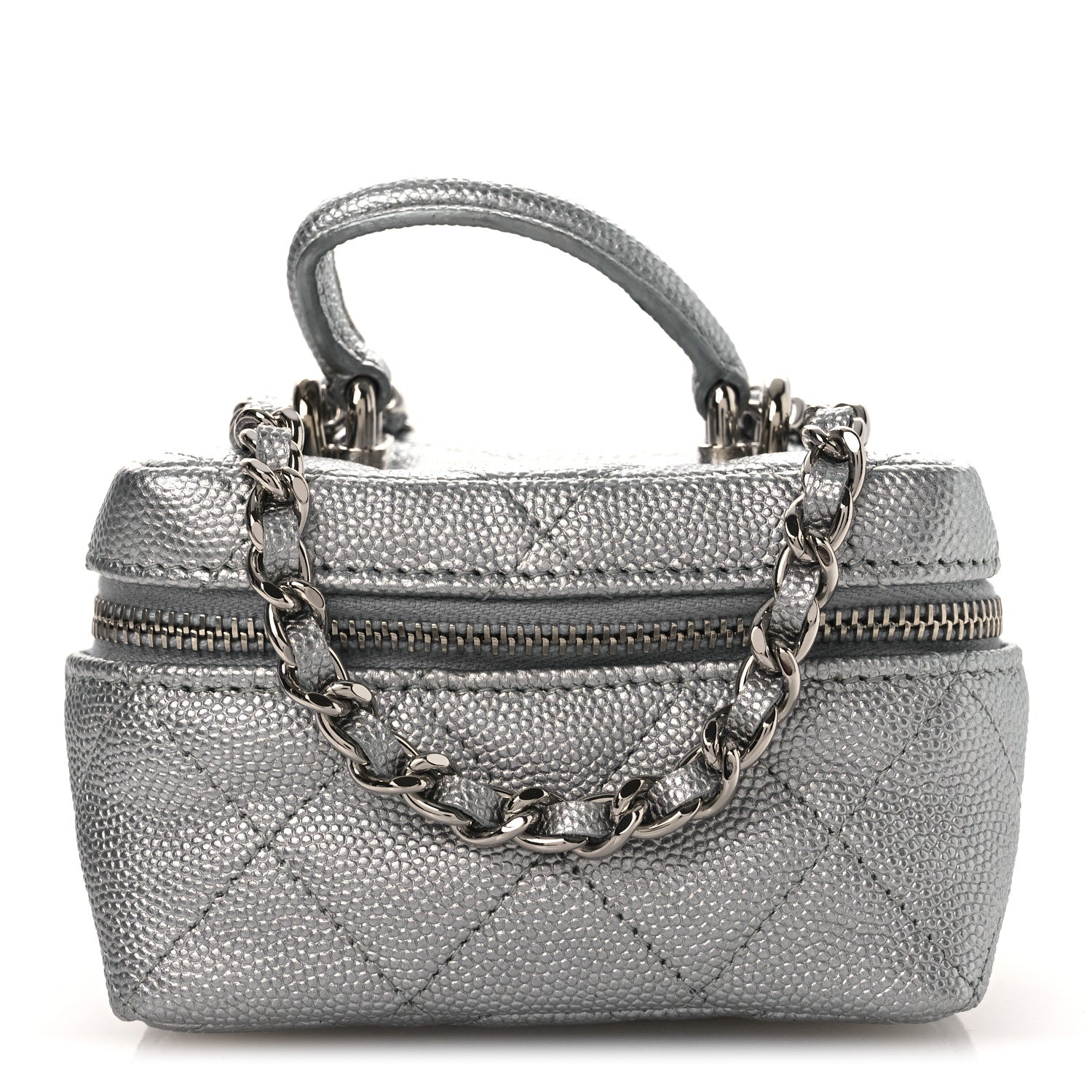 Chanel Metallic Caviar Quilted Mini Top Handle Vanity With Chain Silver 1 of 10