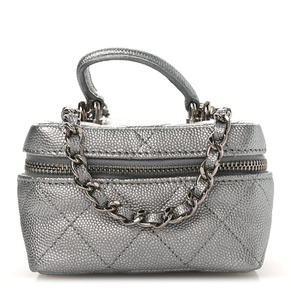 Chanel Metallic Caviar Quilted Mini Top Handle Vanity With Chain Silver 1 of 10