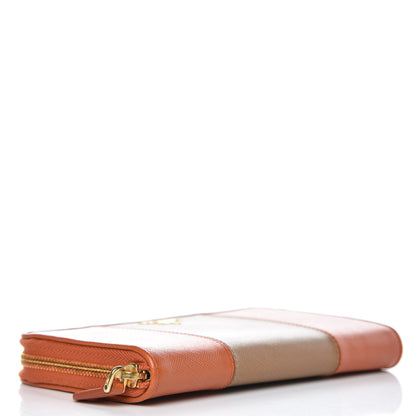 Prada Saffiano Bi-Color Metal Zip Around Wallet Caramel Papaya 3 of 8
