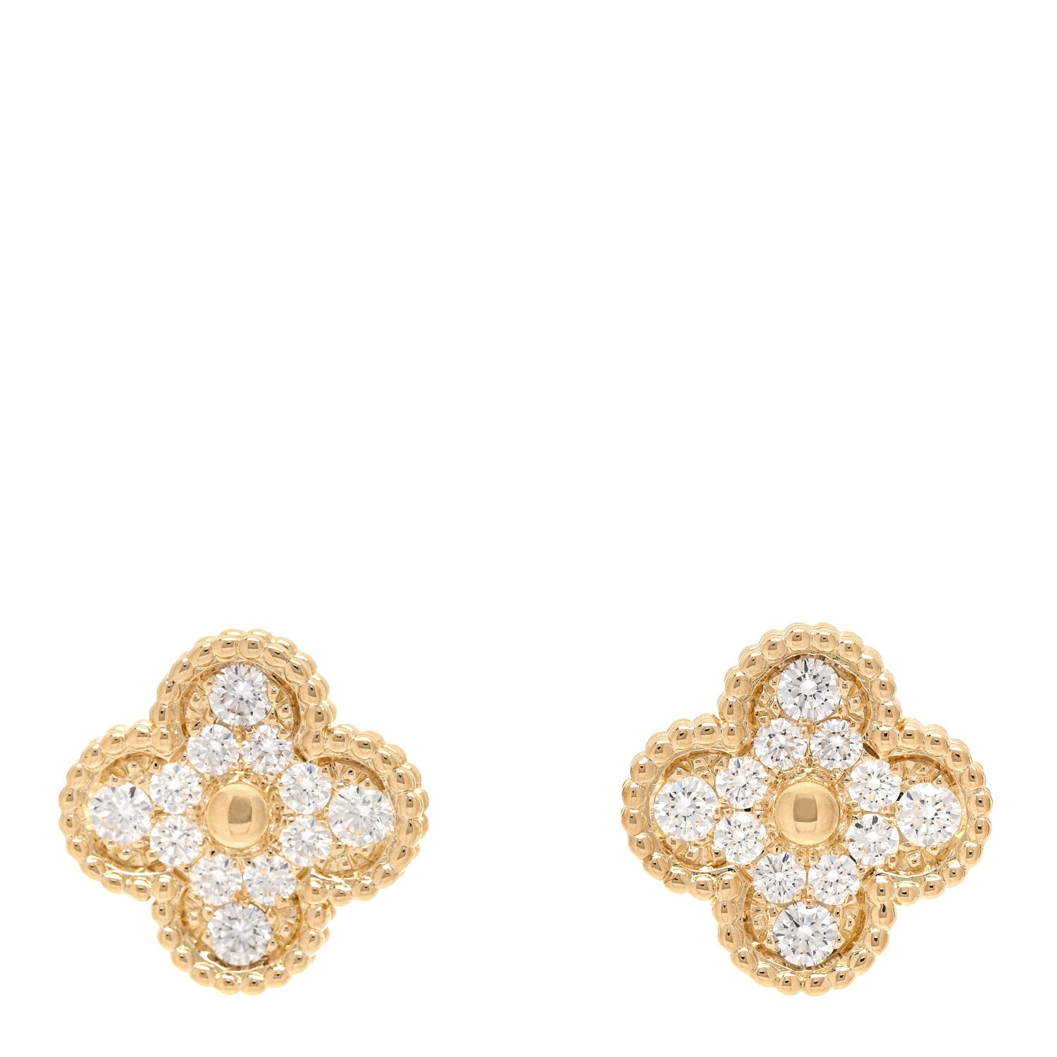 Van Cleef & Arpels 18K Yellow Gold Diamond Vintage Alhambra Earrings 1 of 4
