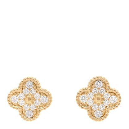 Van Cleef & Arpels 18K Yellow Gold Diamond Vintage Alhambra Earrings 1 of 4