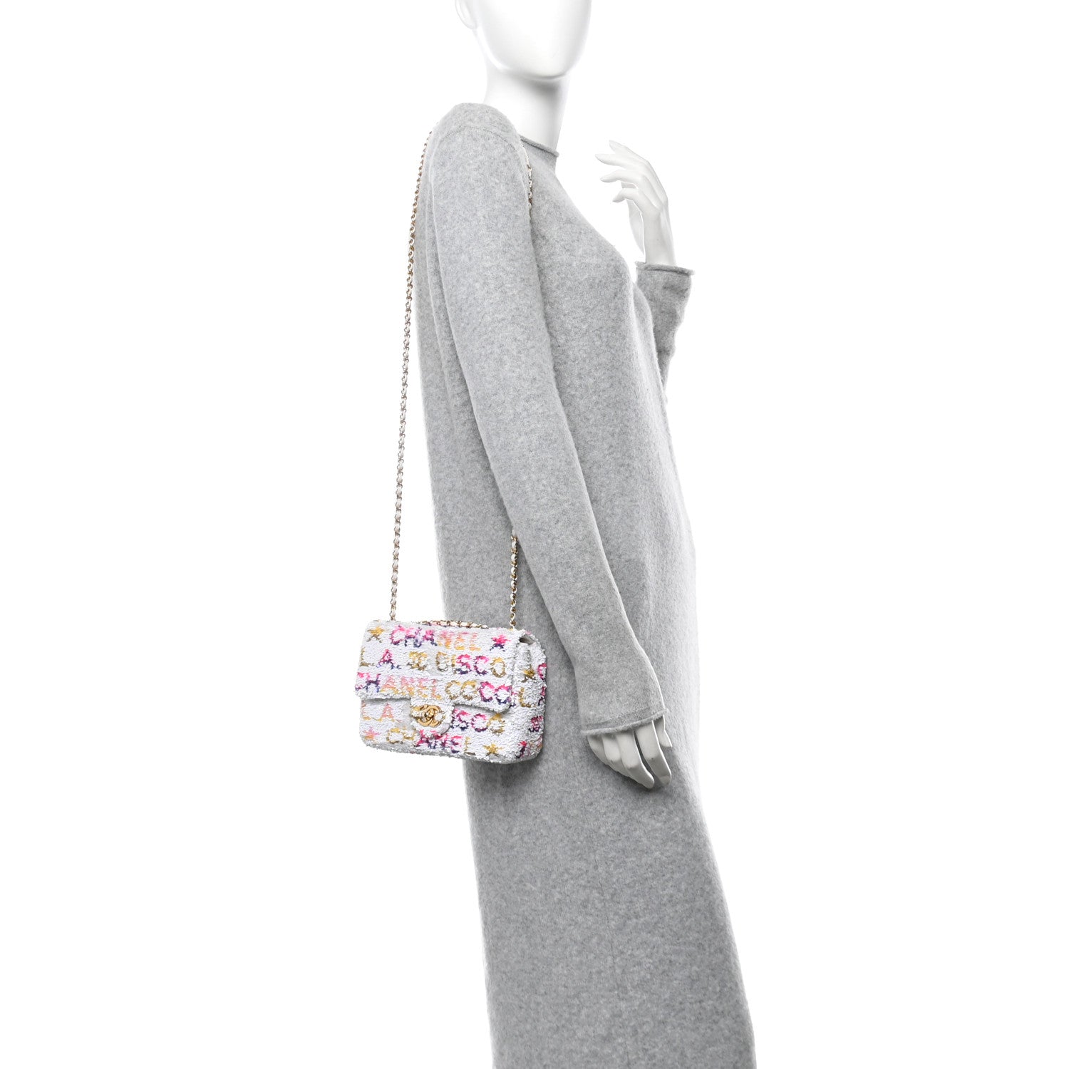 Chanel Sequin Logo Mini Rectangular Flap White Multicolor 2 of 11