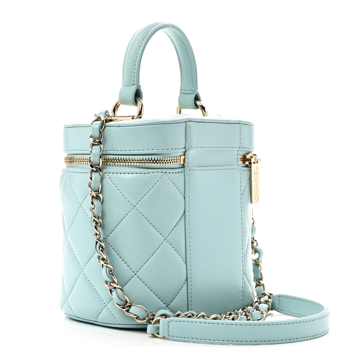 Lambskin Quilted Trendy Vanity Case Light Blue