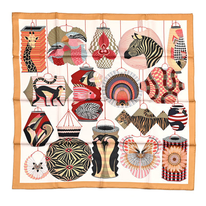 Hermes Silk Lanternes Ballons et Cocardes Scarf 90 Beige Rose Nacre Bordeaux 2 of 7