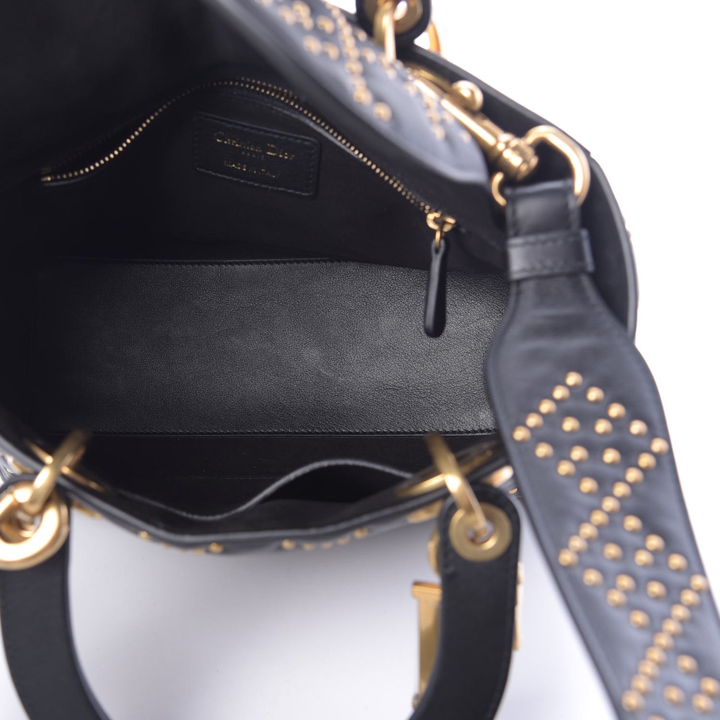 Calfskin Cannage Studded Medium Supple Lady Dior Black