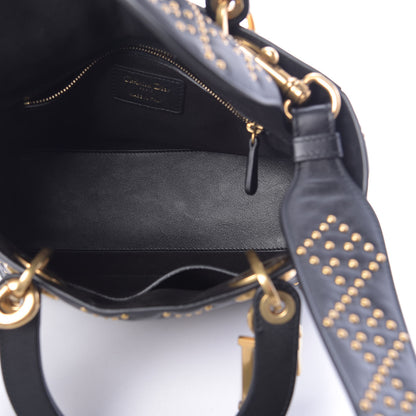 Christian Dior Calfskin Cannage Studded Medium Supple Lady Dior Black 5 of 11