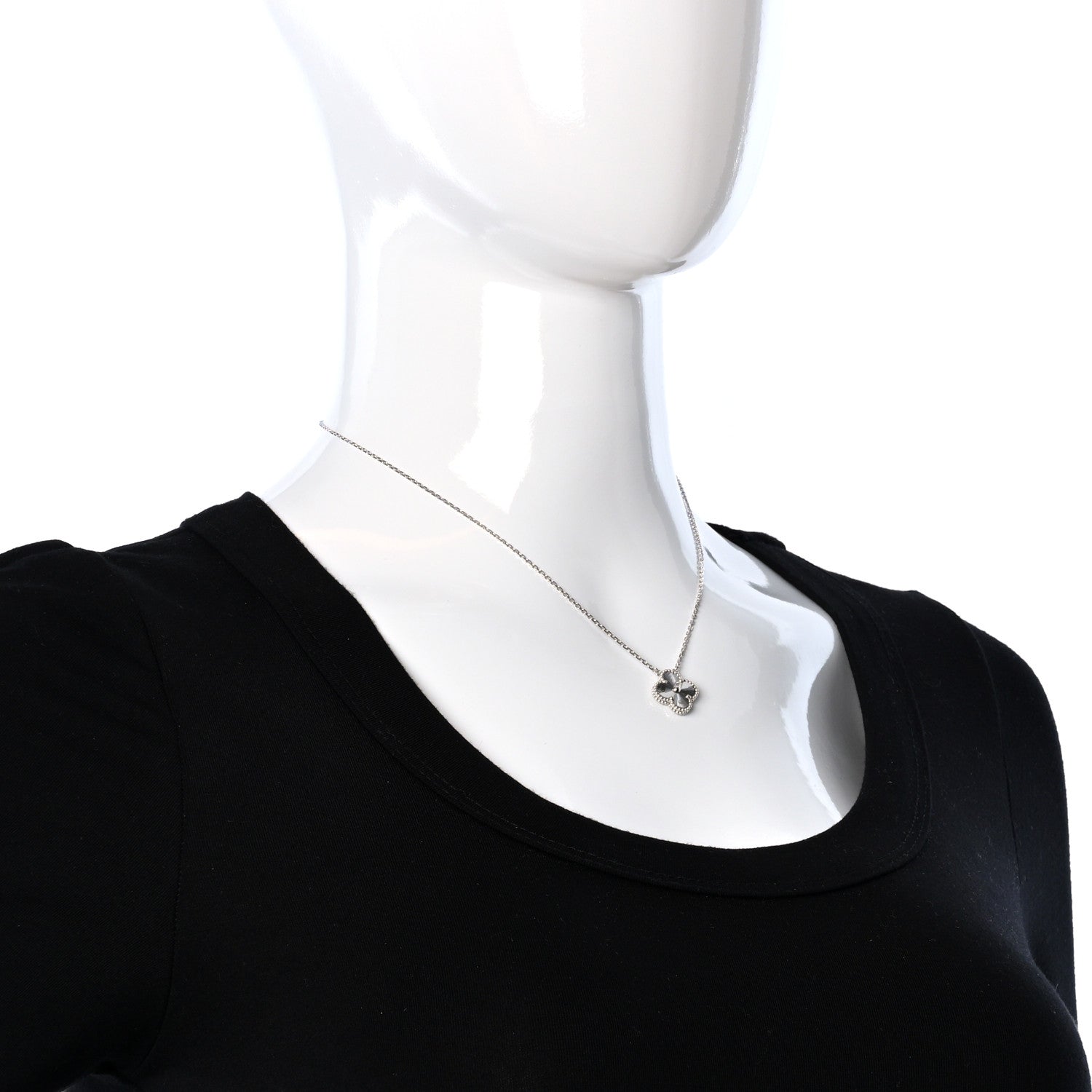 Van Cleef & Arpels 18K White Gold Guilloche Vintage Alhambra Pendant Necklace 3 of 5