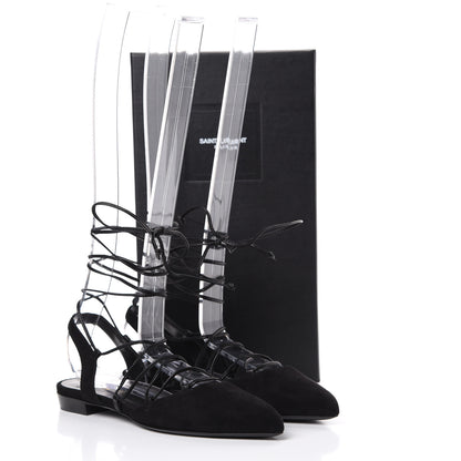 Saint Laurent Kid Scamosciato Lace Up Pointed Toe Flats 35 Black 10 of 10