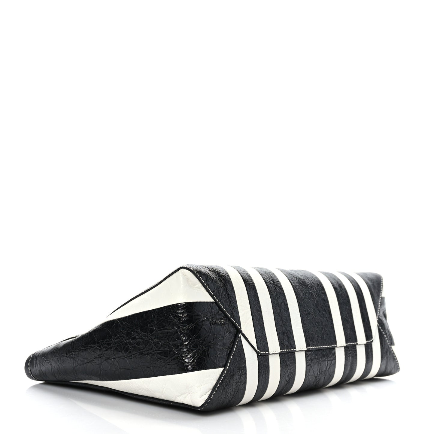 Agneau Arena Striped Patchwork Large Barbes Z Pouch with Handle Black White