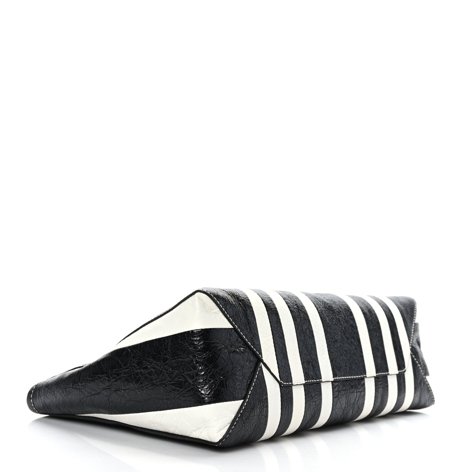Balenciaga Agneau Arena Striped Patchwork Large Barbes Z Pouch with Handle Black White 4 of 8