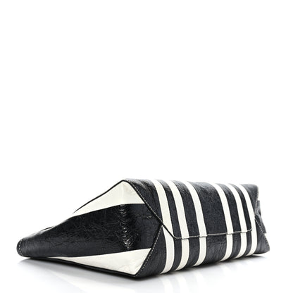 Balenciaga Agneau Arena Striped Patchwork Large Barbes Z Pouch with Handle Black White 4 of 8