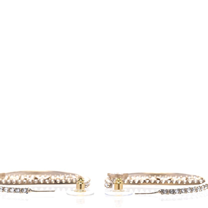 Chanel Crystal Logo Hoop Earrings Gold 4 of 5