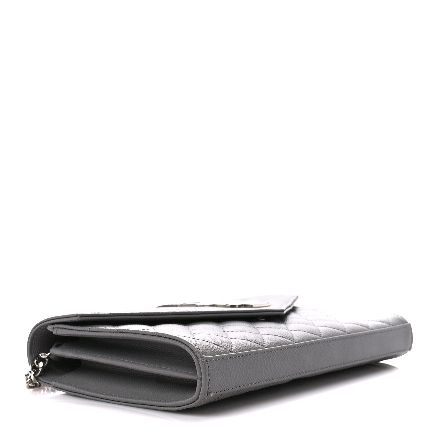 Saint Laurent Grain De Poudre Tri-Quilt Monogram Chain Wallet Fog 4 of 10