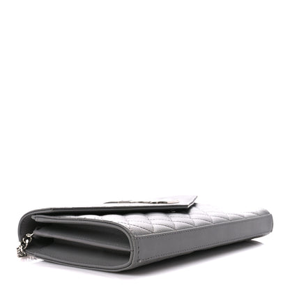 Saint Laurent Grain De Poudre Tri-Quilt Monogram Chain Wallet Fog 4 of 10