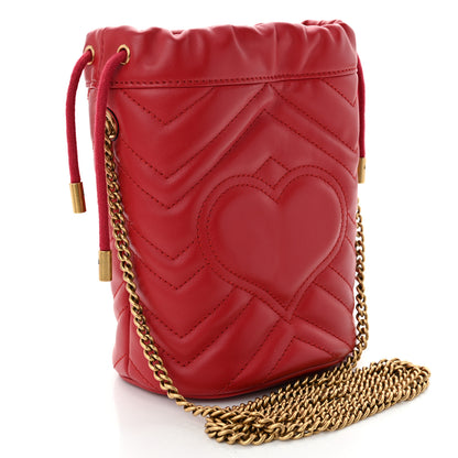 Gucci Calfskin Matelasse Mini GG Marmont 2.0 Bucket Bag Hibiscus Red 3 of 10