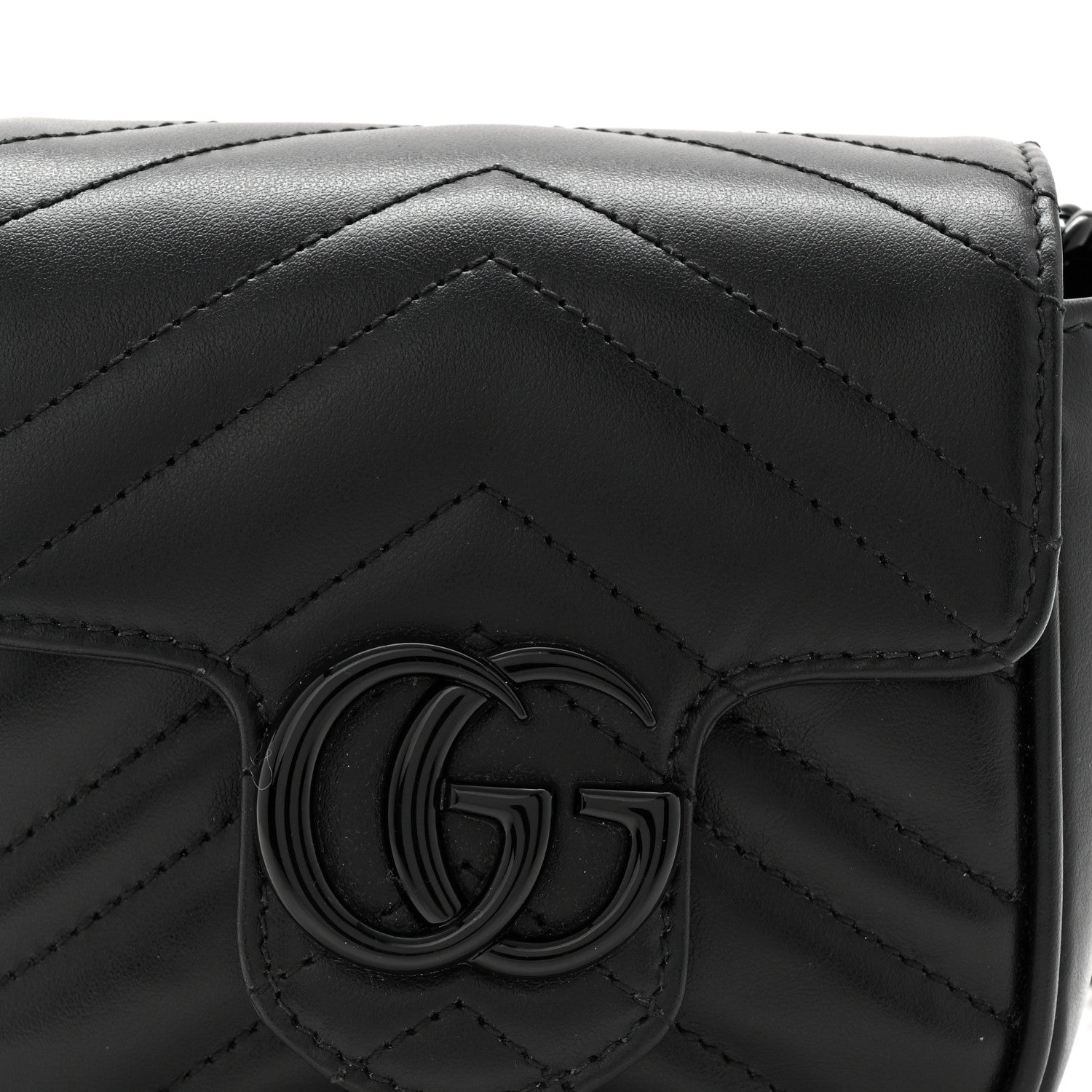 Gucci Calfskin Matelasse Monochrome GG Marmont Chain Mini Belt Bag Black 8 of 10