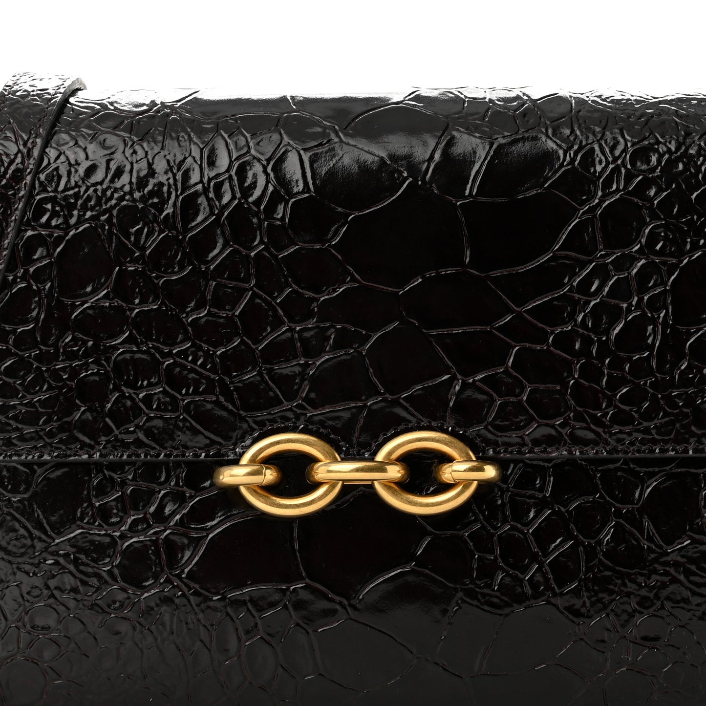 Shiny Crocodile Embossed Calfskin Le Maillon Satchel Coffee