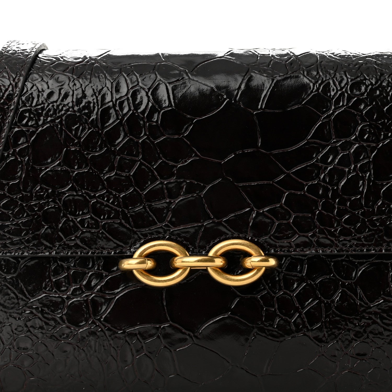 Saint Laurent Shiny Crocodile Embossed Calfskin Le Maillon Satchel Coffee 7 of 10