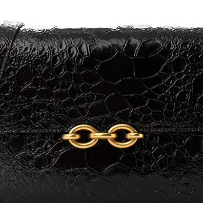 Saint Laurent Shiny Crocodile Embossed Calfskin Le Maillon Satchel Coffee 7 of 10