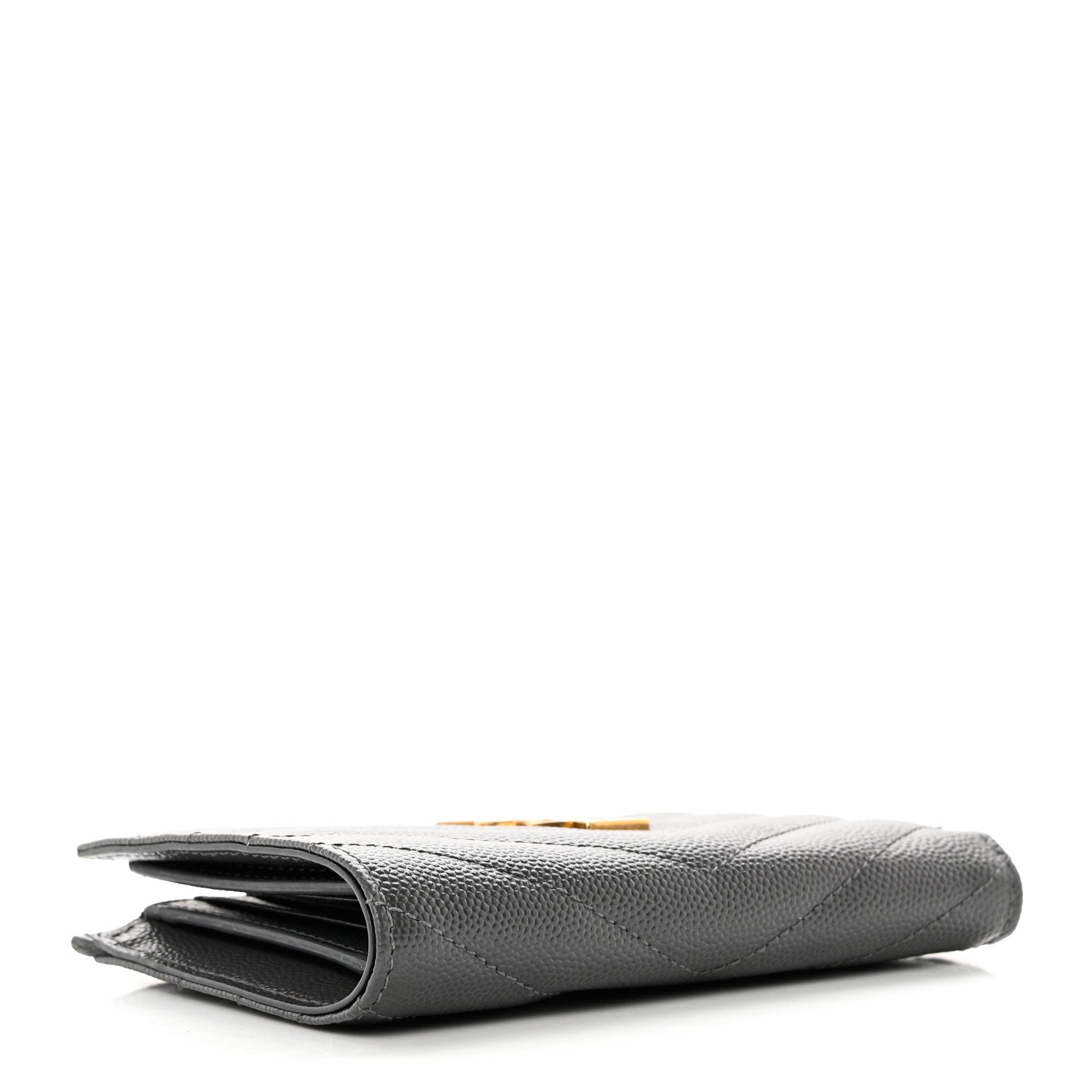 Saint Laurent Grain De Poudre Matelasse Chevron Monogram Zipped Two-Part Wallet Storm 4 of 6