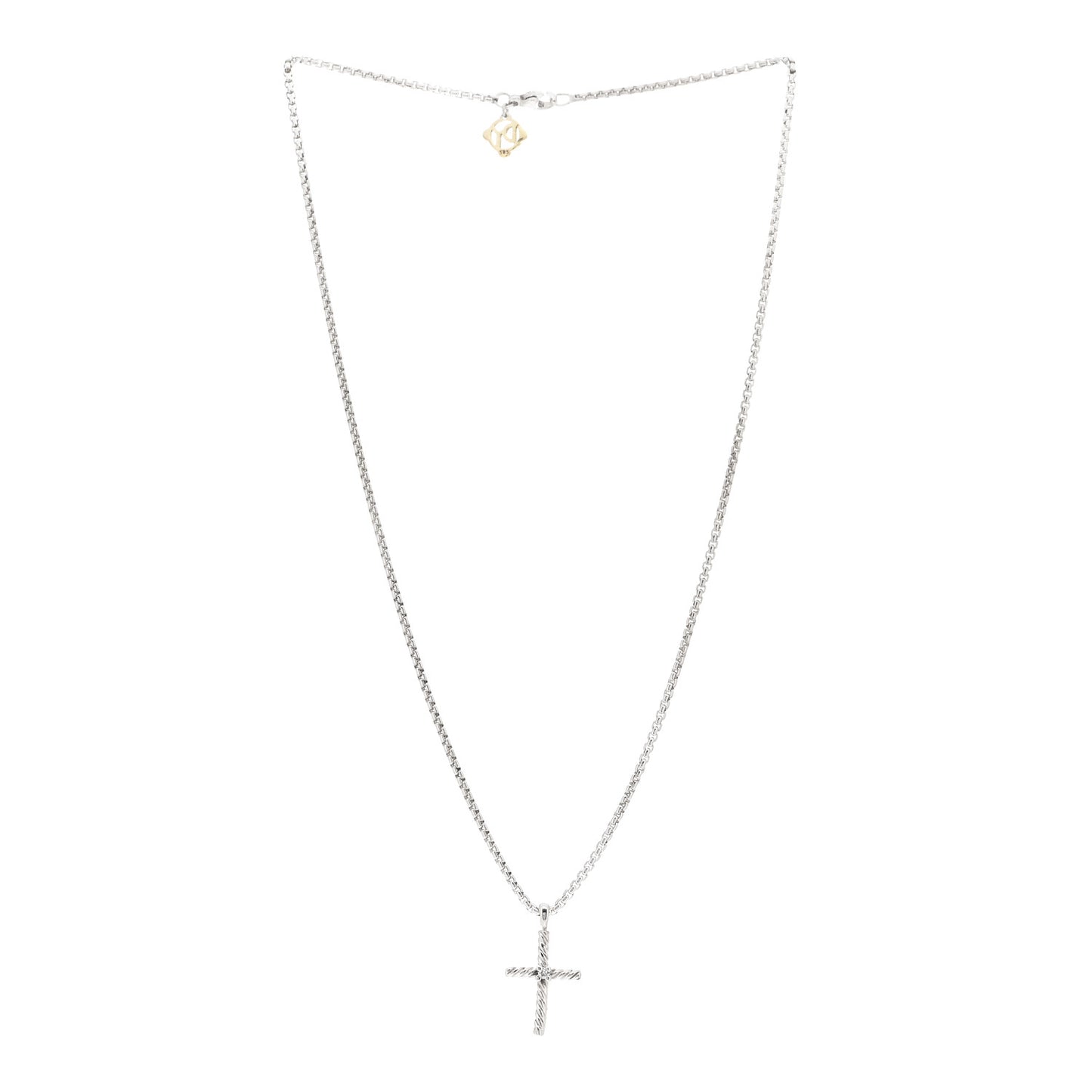Sterling Silver 14K Yellow Gold Diamond Cable Classics Cross Necklace